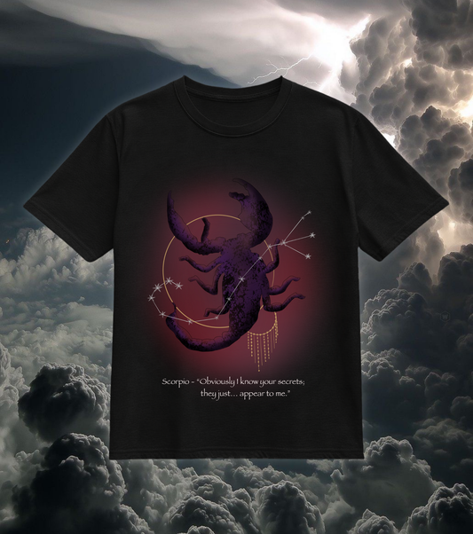 Scorpio Zodiac Graphic T-Shirt – “I Know Your Secrets”